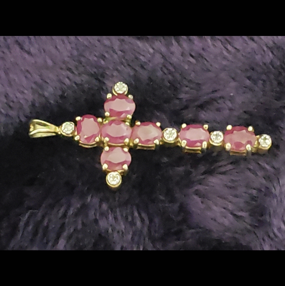 Geniune Ruby Diamond Sterling Silver Cross Pendant. 💝
